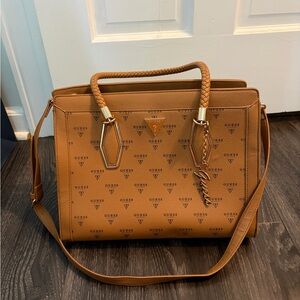 GUESS Brown Monogram Satchel Bag